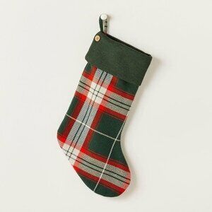 Christmas Stocking Plaid Knit Green Red Cream Hearth & Hand with Magnolia